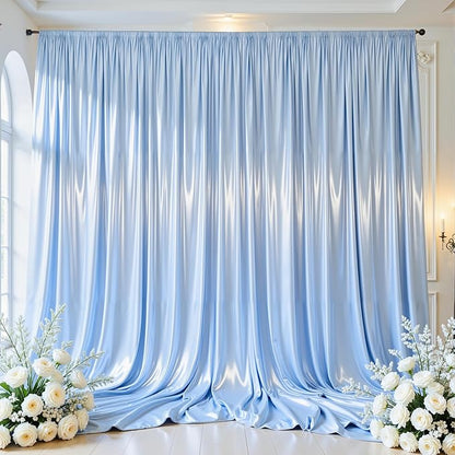 Blue Satin Backdrop Curtains 2 Panels - Glitter Photo Drapes for Baby Shower, 10x10FT Shimmer Back Drop Cloth, Wrinkle Free for Birthday Party Prom Wedding Background