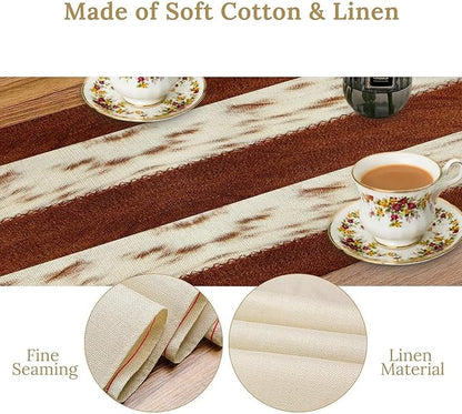 Cow Patchwork Print Table Runner, Brown Country Farm Animal Fur Skin Farm Safari Wildlife Pattern Table Runner for Dinner Dinning Home Kitchen Living Room Party Holidays Setting, 13x120 Inch