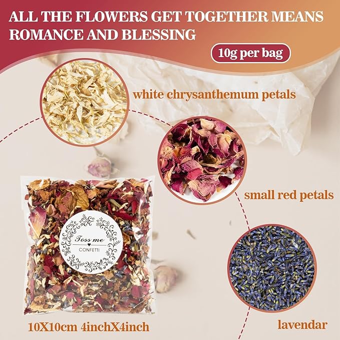 Sukh 8Packs Dried Flower Petals - Biodegradable Wedding Confetti,Natural Real Dried Flower Rose Petal Wedding Confetti for DIY Spa Bath Salts,Soap Making,Candle,Resin Jewelry Crafts,Party Decoration