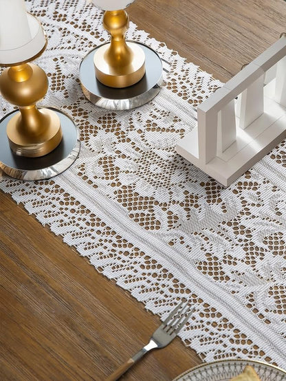 Jayla White Lace Table Runners, Elegant Vintage Lace Table Runner, Wedding Lace Decor with Floral Embroidery,Tea Party Decor, 13x45 Inch
