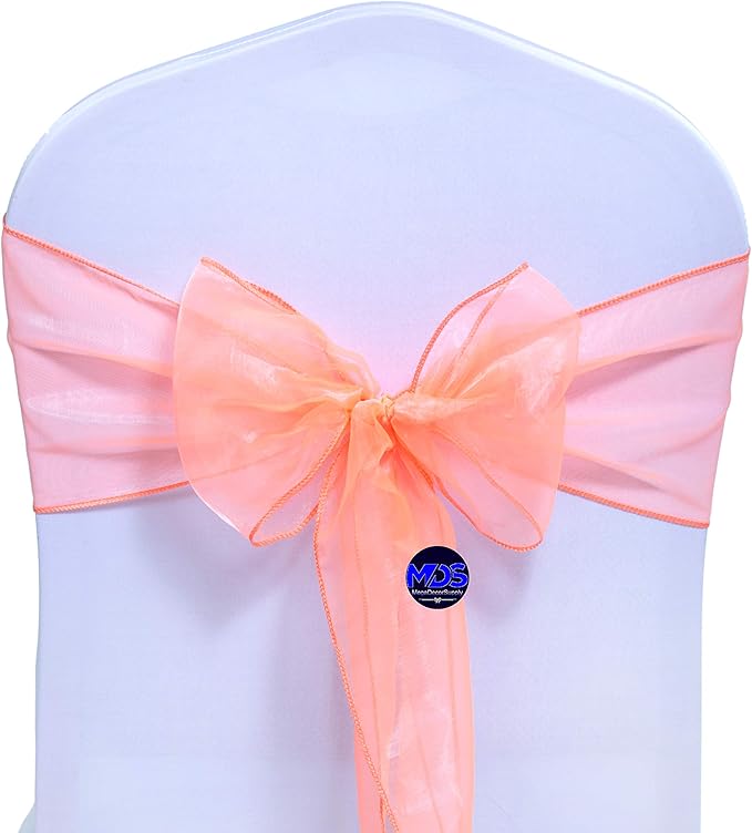 MDS Pack of 250 PCS Organza Chair Sashes Wider Dining Chair Bows Ribbon Tie Back for Wedding Party Birthday Bridal Shower Reception Event Banquet Home Chair Cover Decoration - Light Orange