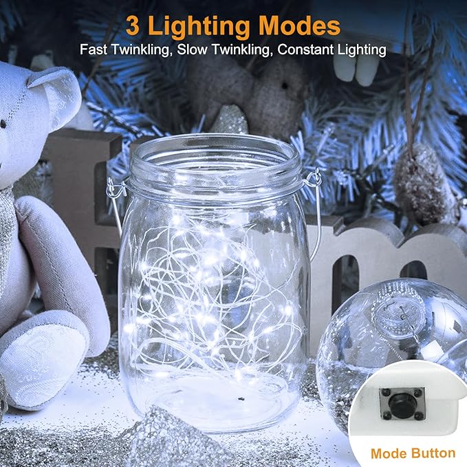 btfarm 30 Pack Fairy Lights Battery Operated [3 Modes], 7ft 20 Led Twinkle Lights String Lights Waterproof Bulk Small Mini Silver Wire for Christmas Mason Jars Wedding Table Centerpiece