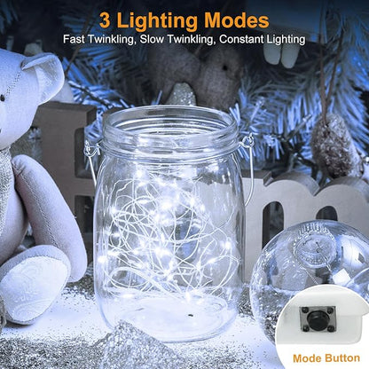 btfarm 30 Pack Fairy Lights Battery Operated [3 Modes], 7ft 20 Led Twinkle Lights String Lights Waterproof Bulk Small Mini Silver Wire for Christmas Mason Jars Wedding Table Centerpiece