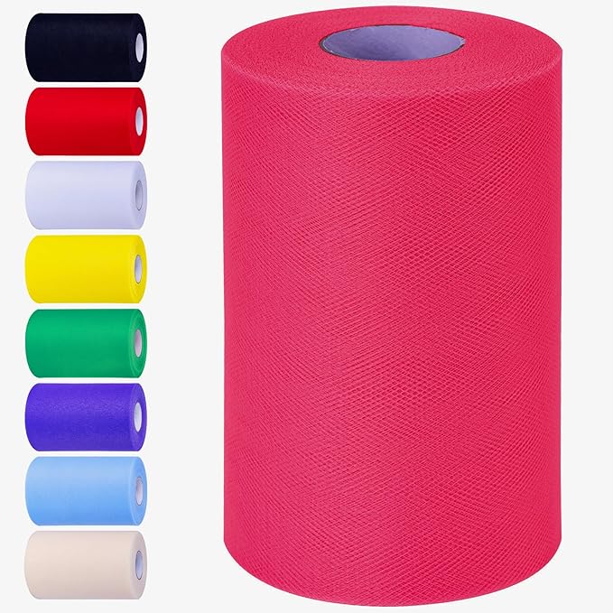Fuchsia Tulle Fabric Rolls 6 Inch by 100 Yards (300 feet) Tulle Roll Spool Fabric for DIY Tutu Skirt Baby Shower Birthday Party Wedding Decorations Christmas Craft Supplies (Fuchsia)