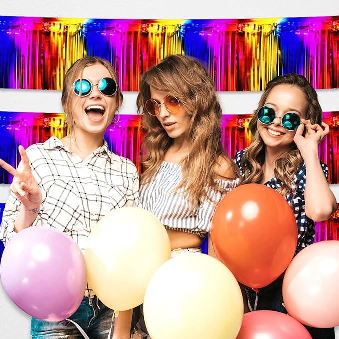 6 Pack 10 Feet Rainbow Foil Fringe Garland Metallic Tinsel Streamers Banner Wall Hanging Curtain Backdrop for Parade Floats, Birthday, Graduate, Mother's Day, Wedding Party Decoration