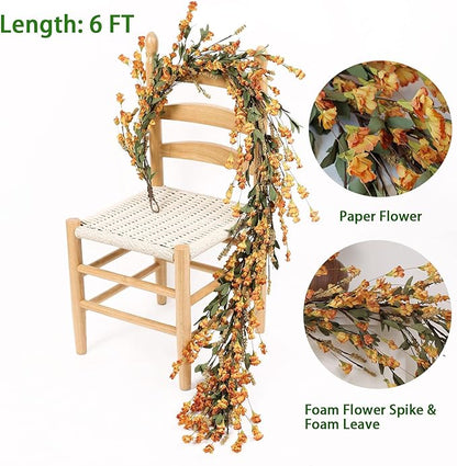 Mizii Fall Garland Artificial Flower Garlands 6 Feet Fake Wildflower Floral Garland Hanging Vines Flowers Decorations for Table Centerpieces Room Wall Fireplace Wedding Fall Decor (Burnt Orange)