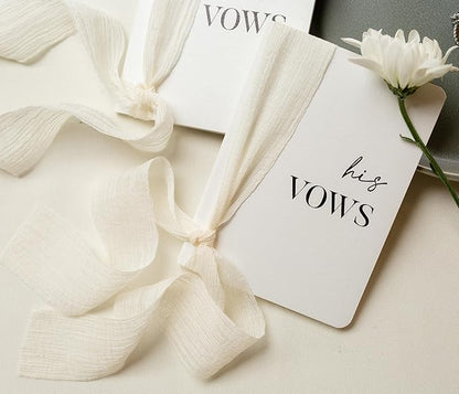 White Vow Books with Ribbons (Set of 2) - 5.625 x 4 Minimalist Pocket Sized Wedding Ceremony Vow Renewal Speech, Gift for Bride to Be & Newly Engaged Couple, 48 Lined Pages