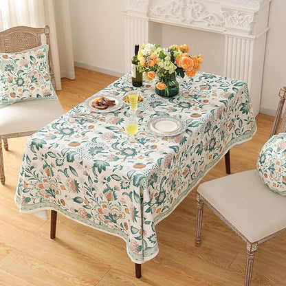 patdrea Designer French Green Table Cloth for Rectangle Table,Vintage Italian Floral Country Linen Extra Long Tablecloth,Decor Cover for Kitchen Dining,Christmas,Thanksgiving,67"x118"-Tree Life