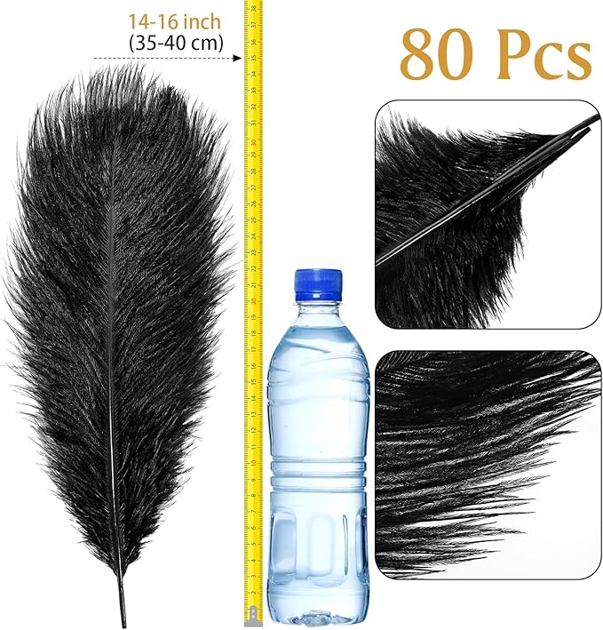 80 Pcs Large Natural Ostrich Feathers Plumes 14-16 Inch Bulk for DIY Crafts Wedding Party Centerpiece Vase