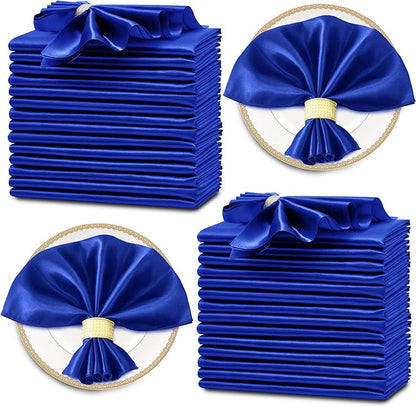 Horbaunal 30 Pack Royal Blue Satin Napkins 17 x 17 Inch, Square Soft Table Dinner Napkins, Silky Cloth Napkins Table Decoration for Weddings Banquets Parties