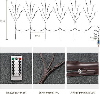 MENCH Branch Lights,6 Pcs Twig Light USB&Battery Powered 8 Flashing Modes by Remote Control.Branch Lights for Indoor, Light Up Decorations for Halloween Day and Christmas,Red