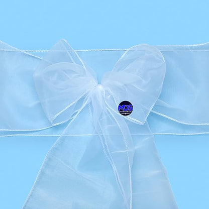 MDS Pack of 25 PCS Organza Chair Sashes Wider Dining Chair Bows Ribbon Tie Back for Wedding Party Birthday Bridal Shower Reception Event Banquet Home Chair Cover Decoration - White