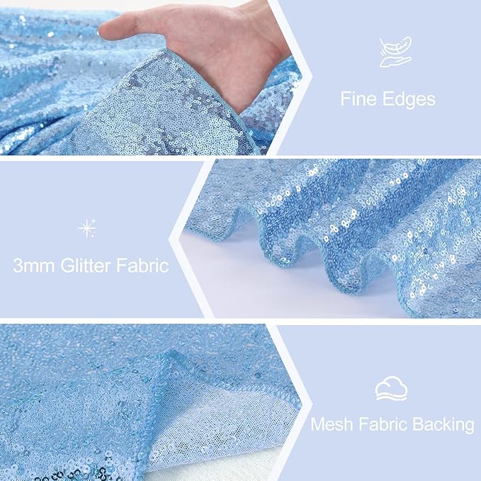 SoarDream Baby Blue Table Runner 10 Pieces 12x72 Inches Sequin Fabric Glitter Table Runner for Party Holiday Birthday Wedding Baby Shower Supplies Decorations
