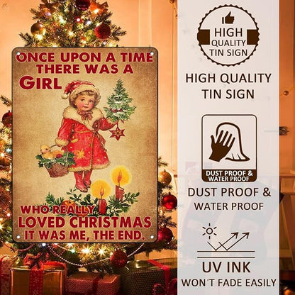 Vintage Christmas Metal Tin Sign Once Upon A Time Girl Loved 80s Christmas Style Wall Art Christmas Metal Tin Sign Funny Christmas Sign For Winter Barn Door Bedroom Dining Room Wall Decoration For Friend Daughter Sister 12x16Inch