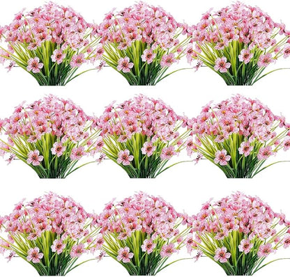 30 Bundles Artificial Flowers Outdoor UV Resistant Fake Flowers No Fade Faux Plastic Plants Garden Porch Window Box Decorating(Pink)