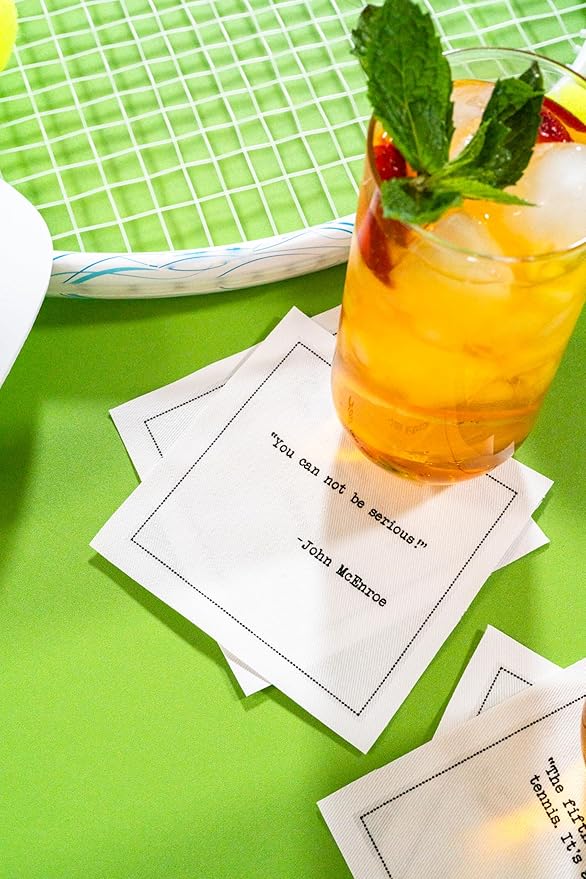 Five Star Napkins White Cocktail Napkins – 50 Luxury Cotton Disposable Cocktail Party Napkins with Quotes – 4.5" x 4.5" for Home Bars, Game Nights, Beverages, Birthdays, Weddings & Holidays