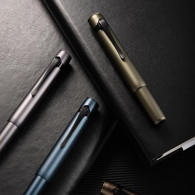 Hongdian M2 Black Forest Mini Fountain Pen, Bent Nib & Sleek Shape Aluminium Short Pocket Travel Pen (Space Gray)