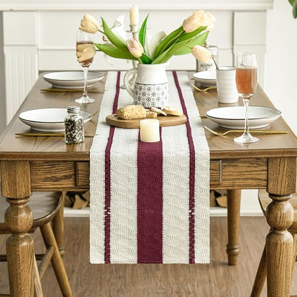 Artoid Mode Red Farmhouse Woven Rustic Table Runner, Seasonal Holiday Hollow Kitchen Dining Table Decoration for Home Party Decor 12x120 Inch