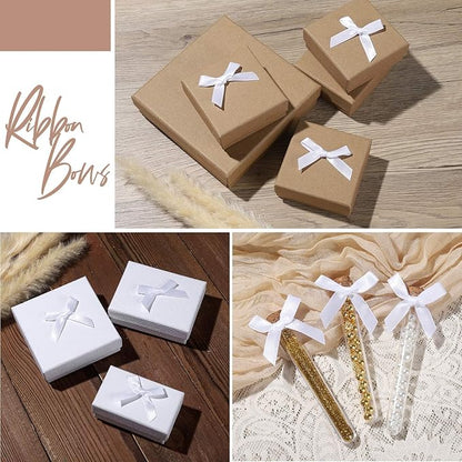 YGDZ 50 PCS Mini White Bows, Small Stain Ribbon White Bow for Crafts, Tiny Bows Decorations for Gift Wrapping, Wedding Party Favors, Cake, Balloons
