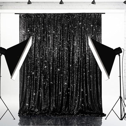 Eternal Beauty Black Sequin Backdrop, 6x8 Ft Halloween Glitter Background Curtains for Shimmer Photography Party Wedding Birthday Back Drop Decor