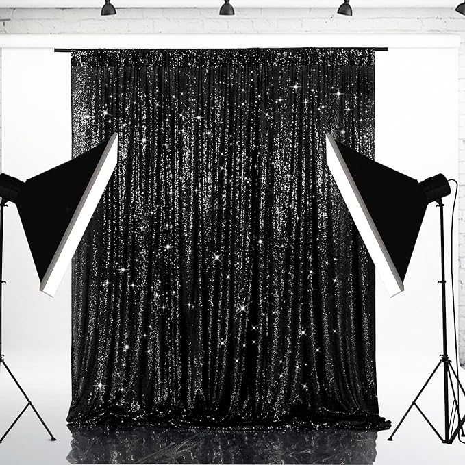 Eternal Beauty Black Sequin Backdrop, 10x10 Ft Glitter Background Curtains for Shimmer Photography Party Wedding Birthday Back Drop Decor