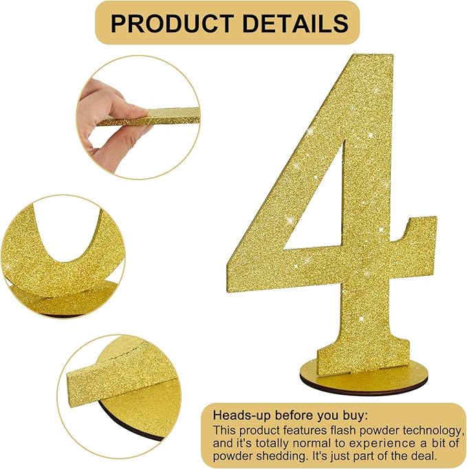 TONIFUL 11.8 Inch Gold Glitter Numbers Table Centerpieces 0-9 Birthday Party Decorations,Shining Gold Digital 4 for Birthday Party,Wedding,Bridal Shower,Engagement,Photo Shoot,Anniversary