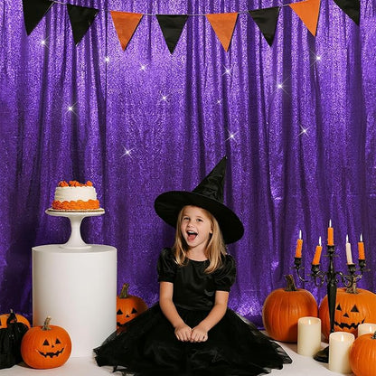 SquarePie Sequin Backdrop Less Transparent Background Sparkly Curtain for Wedding Halloween Party 6FT x 8FT Purple