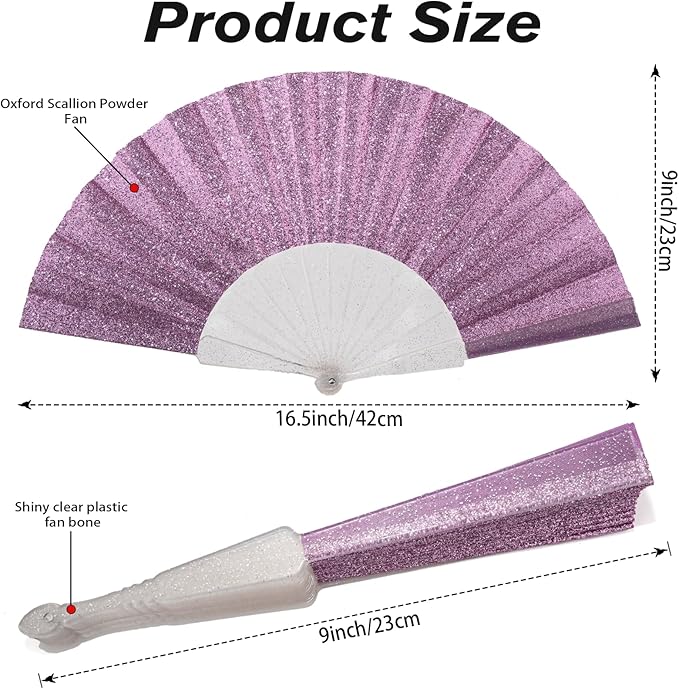12 Pack Handheld Fan,Folding Hand Glitter Fan with Shining Transparent Fan Rib – Ideal for Wedding, Church, Festival, Dance, Tea Party, Club, and EDM Accessories, Purple