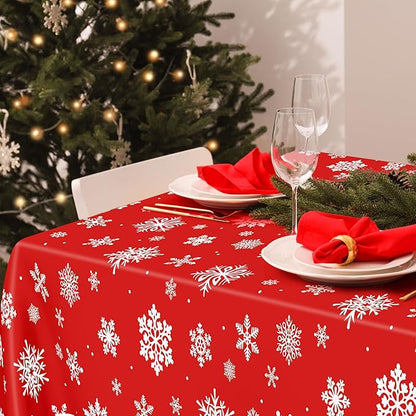 4 PACK Christmas Tablecloths, 54" x 108" Holiday Party Decor, Snowflakes Tablecloth Xmas Plastic Tablecloth Disposable Table Cloth Rectangle Tablecover, Christmas Decorations Holiday Party Supplies
