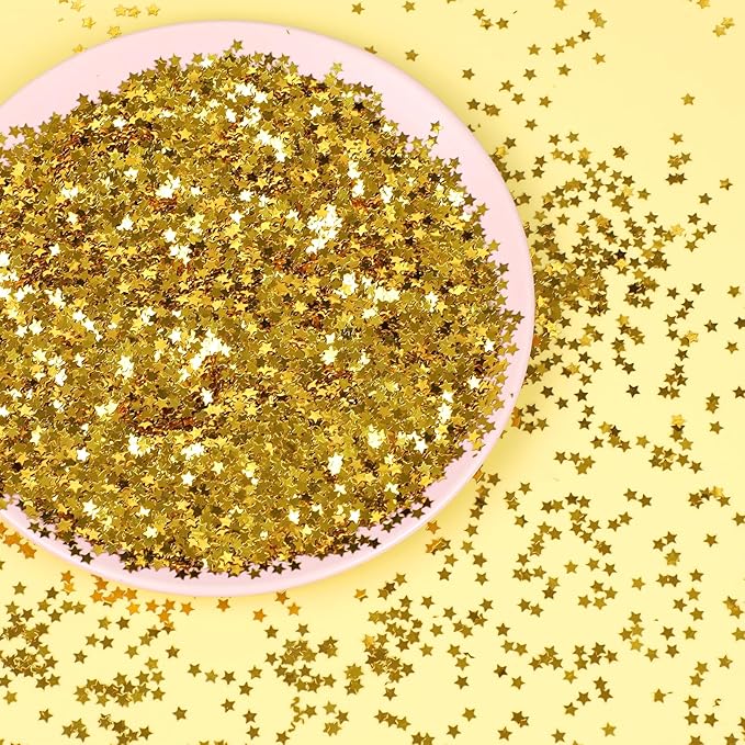 STEFORD 150g Gold Star Confetti, 6mm Glitter Stars Shiny Gold Table Confetti Metallic Sequin Sprinkle Stars for Baby Shower Wedding Christmas Valentine Party Decorations