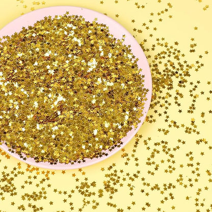 STEFORD 150g Gold Star Confetti, 6mm Glitter Stars Shiny Gold Table Confetti Metallic Sequin Sprinkle Stars for Baby Shower Wedding Christmas Valentine Party Decorations