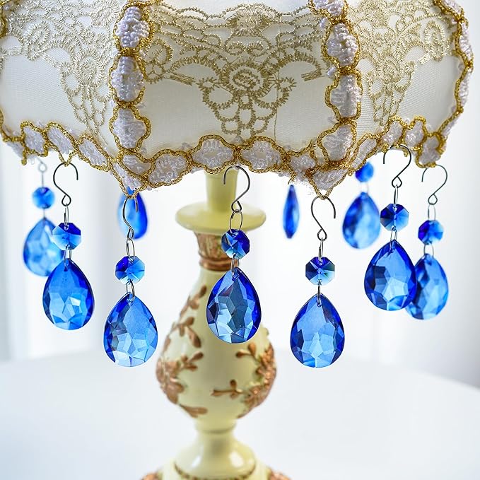 H&D HYALINE & DORA 3Inch Crystal Suncatcher Bauhinia Prisms Pendants 10Pcs Chandelier Crystals Replacement Hanging Sun Catcher Beads for DIY Arts Crafts Decor (Blue)