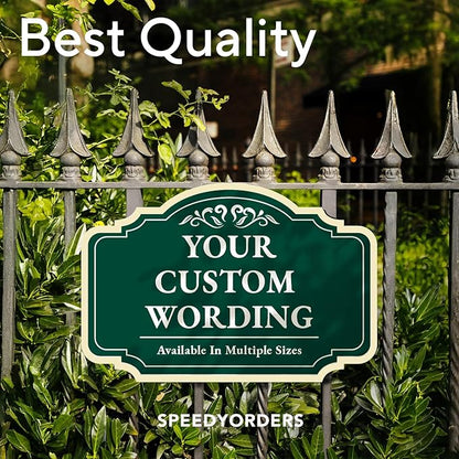 Custom Decorative Outdoor Metal Sign - Personalized Aluminum Driveway Sign, Waterproof, Made in USA - Design 2 Forest Green 10x7 In