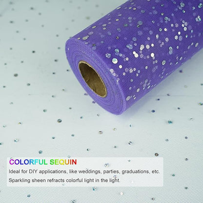Glitter Tulle Rolls, 6' by 50 Yards (150FT) Sequin Tulle Netting Fabric for Tutu Skirts Sewing Birthday Wedding Party Decoration (Purple)