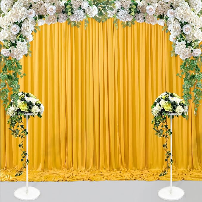 40 ft x 10 ft Wrinkle Free Yellow Backdrop Curtain for Parties, Ginger Polyester Photo Backdrop Drapes,Thick Background 8 Panels 5ft x 10ft for Baby Shower Wedding Birthday Party Backdrop Stand