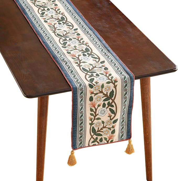 ISAENNE Designer Vintage Elegant Linen Table Runner 102 Inches Long,Colorful Flower Pattern Soft Table Runners for Dining Tables,Thanksgiving,Kitchen Tables,Christmas,12"*102"-Naples C