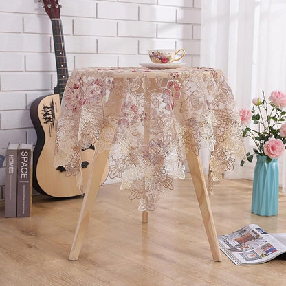Lace Floral Tablecloth Round Lace Vintage Decorative Exquisite Border Table Cover for Party Wedding Home Decorations, Round-48, Red