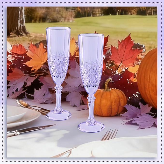 Plastic Champagne Flutes, 24PCS Purple Wine Glasses Goblets Cups Reusable Flute, for Weddings Bachelor Parties Toasting and Events(24, Purple)