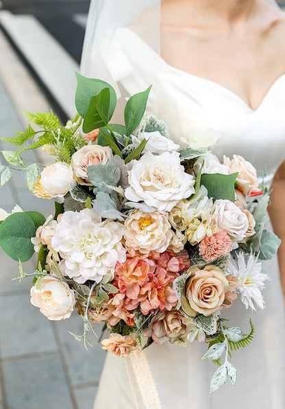 Serra Flora Artificial Flowers Rose 32pcs Silk Mix Peony Daisy Hydrangea Fake Flowers for DIY Wedding Bouquets Combo Centerpieces Arrangements Party Bridal Baby Shower Home Decorations