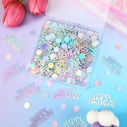 MARFOREVER Iridescent Happy Birthday Confetti, Birthday Party Confetti Metallic Foil Sprinkles Confetti Table Scatter for Kids Adult Party Baby Shower Decorations