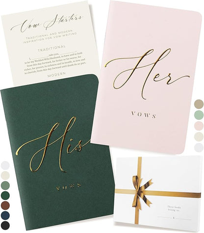 ARTESORI Wedding Vow Book for Her & Him, Soft Touch, Gold Engraving, 28 Lined Pages, Wedding Vow Books His and Hers, Wedding Essentials, Wedding Registry Gifts, His and Hers Gifts [Blush & Pine]