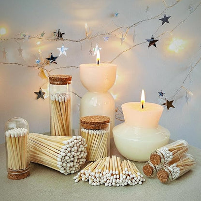 Thankful Greetings 2" Matches in 3 Glass Bottles Cork Top, Striker Stickers Included | 60 Matchsticks Color of Your Choice | Decorative Safety Matches w/Small Glass Holder | Gifts & Home Decor