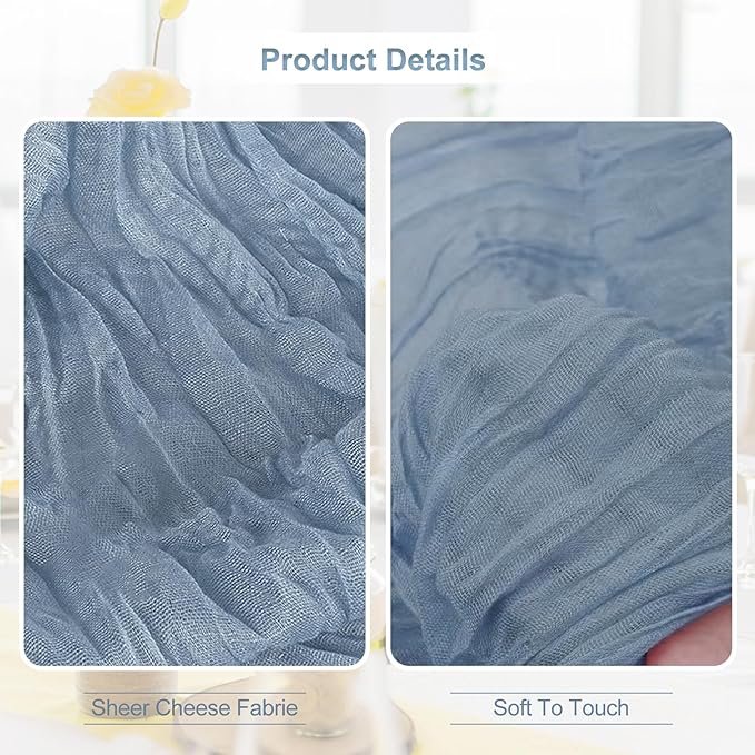 10 Pack Dusty Blue Cheesecloth Table Runner 35x120 Inch 10Ft Rustic Gauze Cheese Cloth Table Runner Sheer Cheesecloth Table Runners for Wedding Party Bridal Shower Decoration