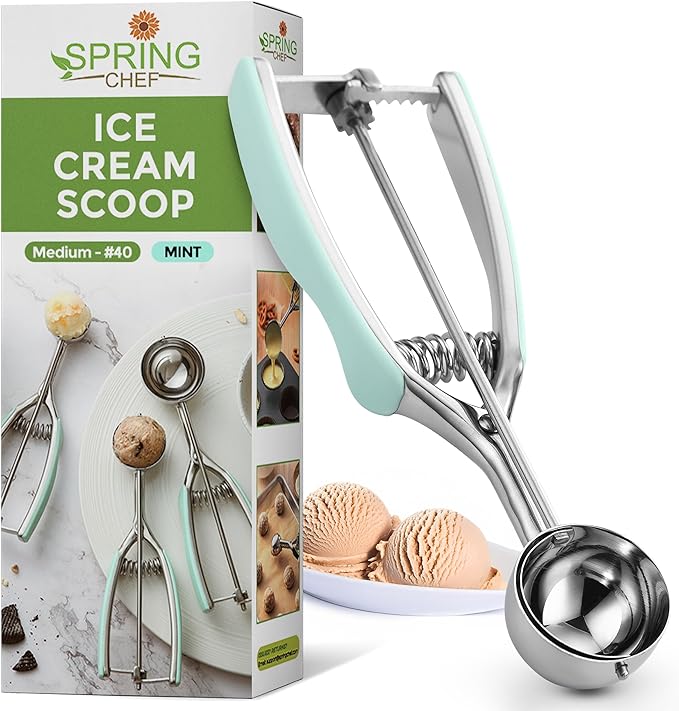 Spring Chef Medium #40 Stainless Steel Cookie Scoop for Baking, Multifunctional Kitchen Food Scooper with Trigger Release, 1.7 Tablespoon Melon Scooper - Dishwasher Safe Meatball Scoop - Mint