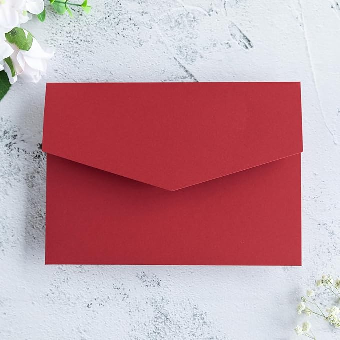 20 PCS Red Tri-fold Laser Cut Wedding Invitation Pockets for 5x7 Wedding Cards Bridal Shower Engagement Quinceanera Invitation
