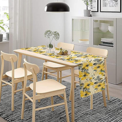 Floral Table Runner,Yellow Flowers Spring Print Table Cloth Kitchen Dining Table Home Party Decoration 13x90 Inch