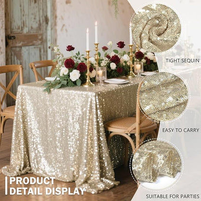 OQSQ Champagne Rectangle Sequin Tablecloth - 60x102 inch, Glitter Drape Table Cloth, Sparkle Sequence Table Overlays for Wedding Birthday Party Baby Bridal Shower