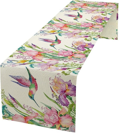 Hummingbird Table Runner,Pink Floral Country Style Table Runner for Kitchen Dining Table Home Party Decoration 13x120 Inch