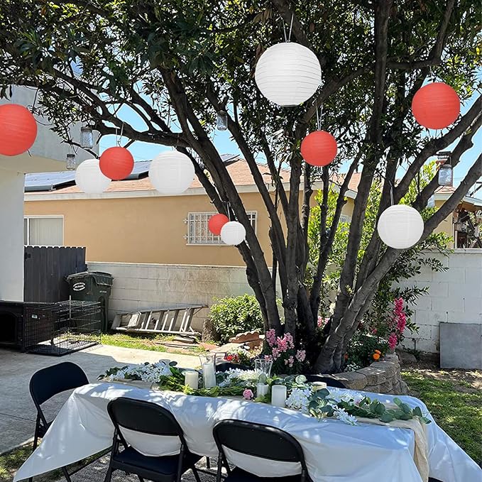 12Pcs Round Paper Lanterns Assorted Sizes (6" 8" 10" 12") for Home Decor, Restaurant, Church, Wedding, Birthday Party Decorations, Hanging Chinese Japanese Paper Lantern Lamps (White and Red)