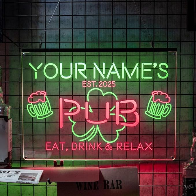 Personalized Bar Signs with Your Name for home wall light up with personalized pub name, man cave accessories, beer themed neon customizable lighted sign